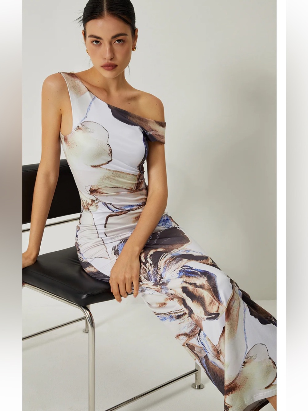 NWT Commense Asymmetrical Printed Off-Shoulder Slim Long Dress- size M